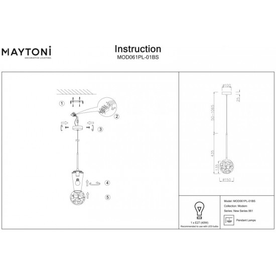 Подвесной светильник Maytoni Ligero MOD061PL-01BS