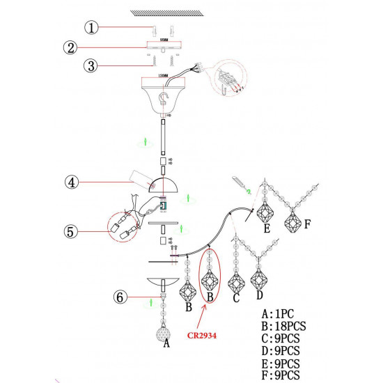 Потолочная люстра Odeon Light Kabris 2934/6C