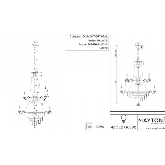 Подвесная люстра Maytoni Palace DIA890-PL-42-G