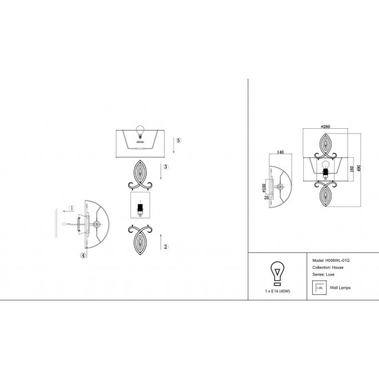 Настенный светильник Maytoni Luxe H006WL-01G